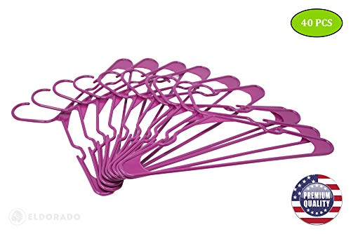 Eldorado Hangers For Adult Size Clothing, Plastic, Ideal For Everyday Standard Use Clothes, Shirts, Blouses, T-Shirts, Dresses, Jackets, Suits. Color - Purple, Pack - 40 Pcs. #TOP1