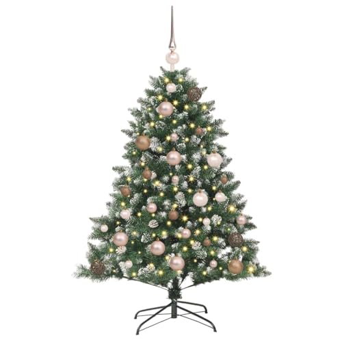 Árbol de Navidad artificial verde de 120 cm con luces LED decorativas y base 3