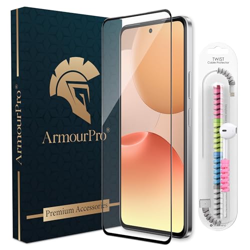 Image of ArmourPro Military-Grade Tempered Glass for Realme P4x - 9H Anti Scratch, Edge-to-Edge Coverage, HD Clarity, Smooth Touch, Case Friendly, Easy Installation Kit with Cable Protector