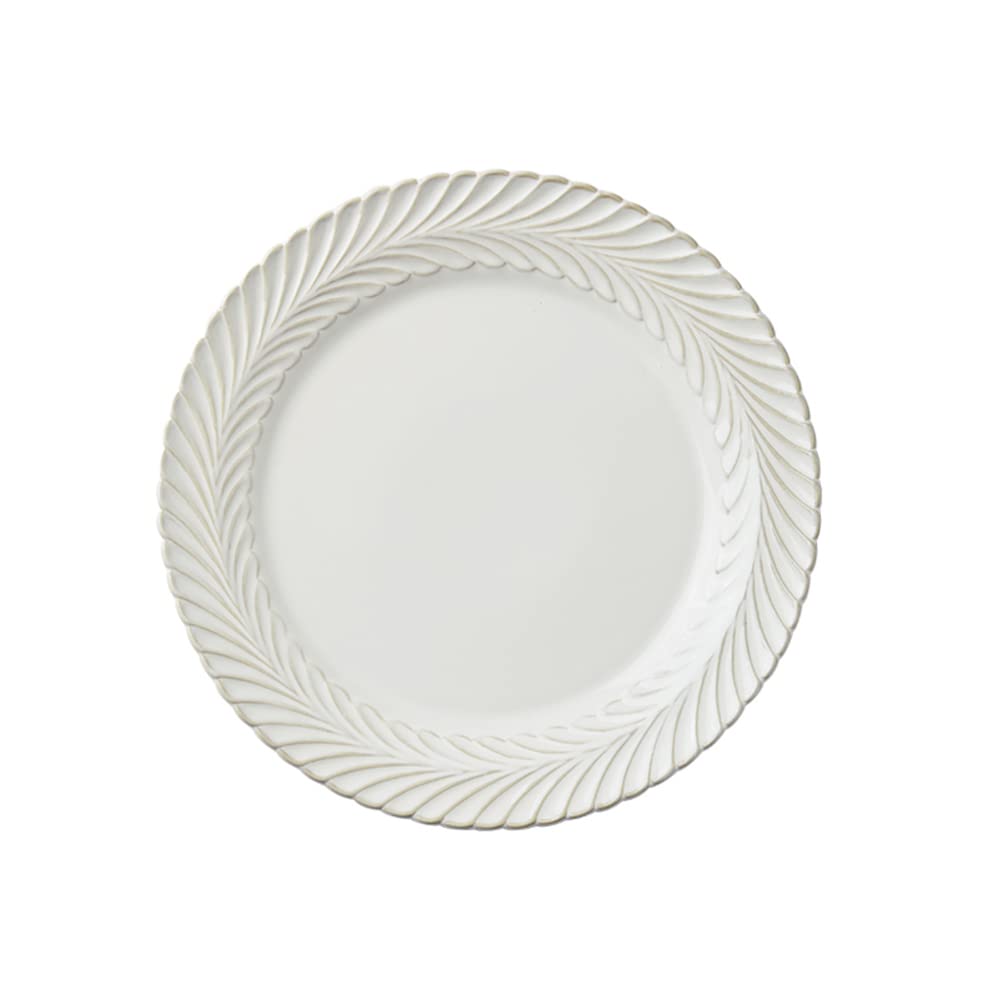 Assiettes plates céramique blanche grand format 28cm motif feuilles relief vaisselle design