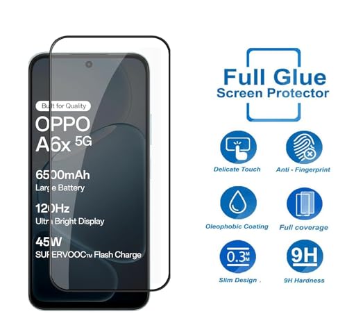 Image of HD Tempered Glass Screen Protector Compatible for Oppo A6X 5G with Edge to Edge coverage and Easy Installation kit