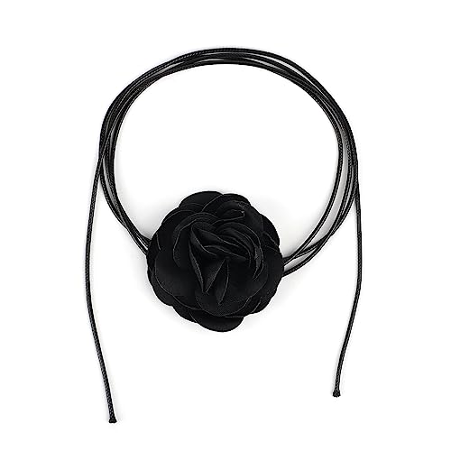 Collier Fleur Élégant Lacets Gothique Tissu pour Femme Fille - Choker Fête Mariage Anniversaire Noël (Noir)