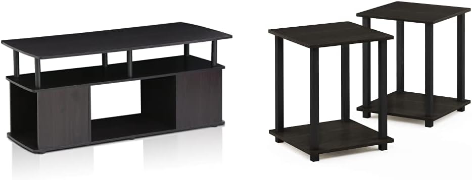 Furinno Coffee Table and End Tables Set (2 Pieces) | Blackwood and Espresso/Black