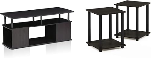 Furinno Jaya Utility Design - Mesa auxiliar, juego de 2 mesas auxiliares, madera negra y simplista, color expresonegro