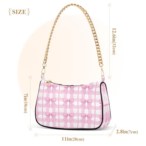 Shoulder Bag for Women Pink Striped Bows Tote Handbag Crossbody Bag with Zipper Closure3