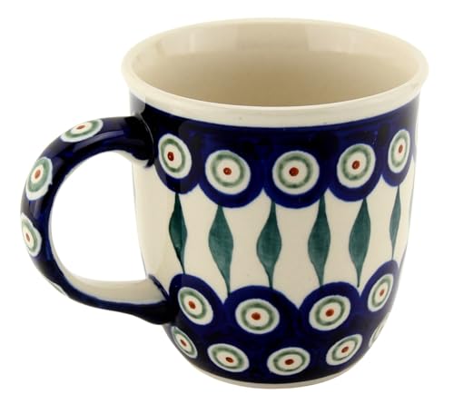 Polish Pottery Market 12 oz Mug with Handle – Hand-crafted Bolesławiec Polish Stoneware by Zakłady Ceramiczne – Made in Poland (Peacock)