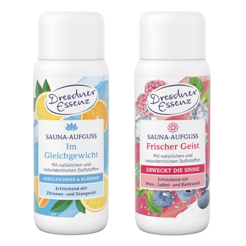 Dresdner Essenz Sauna-Aufguss 2er-Set Frischer Geist & Im Gleichgewicht Mentale Frische & innere Balance Mit Minz- Zitrus- und Kräuterölen je 250 ml