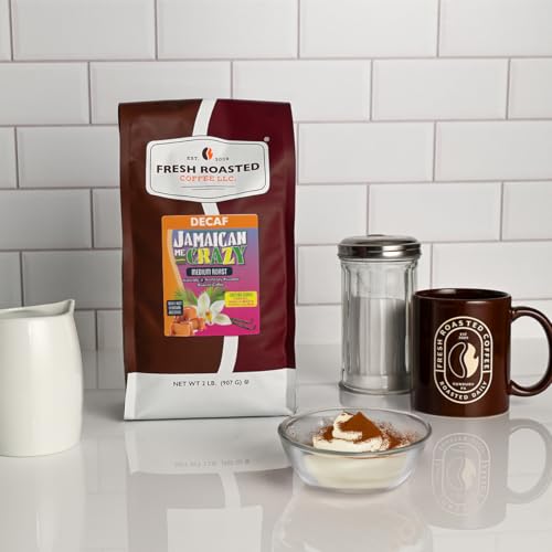 Image of Fresh Roasted Coffee, Decaf Jamaican Me Crazy Flavored Drip Ground Coffee, Medium Roast, Kosher, 2 lb (32 oz)