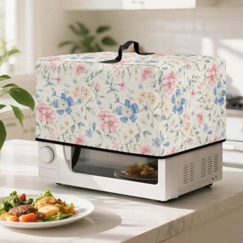 Image of Microwave Dust Cover Toaster Oven Dustproof Cover Stain-Resistant Oil-Proof Smart Oven Protector for Kitchen Countertop, L, 20.9 x 15.7 x 12.4 Inches, Blue Pink Floral