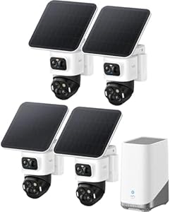 eufyCam S4 4‑Kamera‑Set, kabellose Solar‑Überwachungskamera außen, 3‑Linsen Bullet‑PTZ‑Kamera, 4K UHD, 360° Multi‑Kamera‑Tracking, Auto‑Tracking, 8× Hybridzoom, Farbnachtsicht, 16TB lokaler Speicher