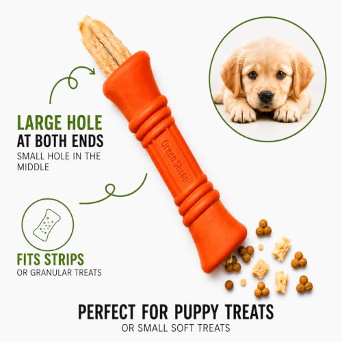 Image of Green Sheep Enrichment Dog Bone for Puppies and Small Dogs, Natural Rubber Treat Dispensing Chew Toy with Textured Surface for Mental Stimulation & Dental Support, Interactive Dog Toys