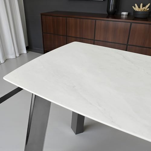 Image of The Attic Helios Marble 6 Seater Dining Set,Beige,Titanium & Cream,160Cms