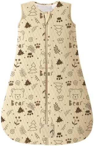 Yoofoss Schlafsack Baby Winter 2.5 Tog - 67cm/0-6 Monate Winterschlafsack Baumwolle Babyschlafsack Warm für Jungen Mädchen Apricotfarbener Bär