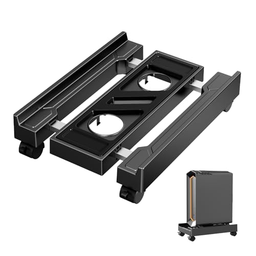 CABTE Adjustable Computer Tower Stand, Mobile CPU Stand with 4 Rolling Caster Wheels, Under Desk CPU Holder PC Floor Cart PC Riser for Gamers and Students (Standard Model)