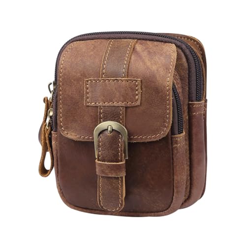 Riñonera de cuero vintage para hombre con hebilla para teléfono móvil marrón