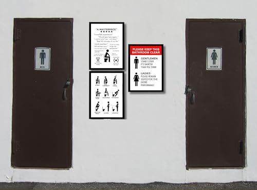 Image of Framed Bathroom Wall Decor | Funny Quotes & Cute Animal Art Prints | Quirky Toilet Signs & Guest Bath Decorations | Minimalist Black & White Washroom Signs | Ready to Hang Toilet Humor for Home & Powder Room (Clean Sign Combo 3)