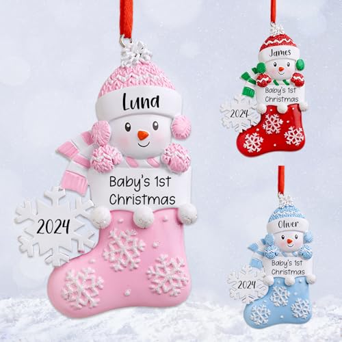 Personalized Baby First Christmas Ornament 2025, Polyresin Baby's 1st Christmas Ornament for Xmas Tree Decoration Holiday Family Decor Gifts