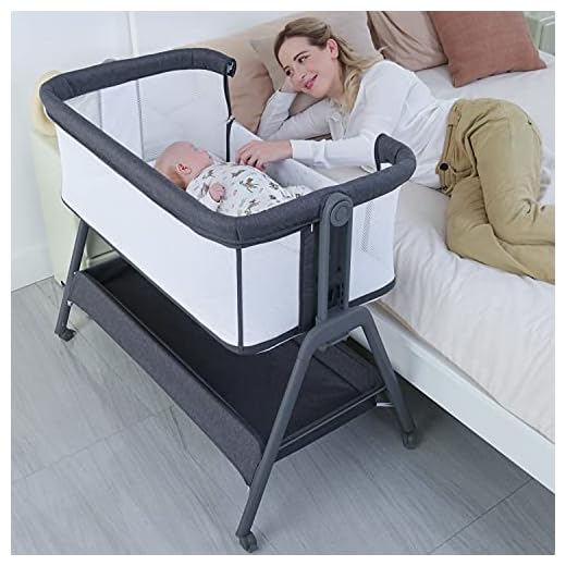 ANGELBLISS Baby Bassinet Bedside Crib with Storage Basket and Wheels, Easy Folding Bed Side Sleeper Adjustable Height Portable Crib for Newborn