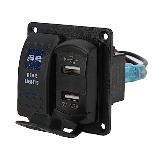 Painel de Interruptor Basculante 2 Carregador USB Voltímetro Digital Carro Barco Barco Marinho