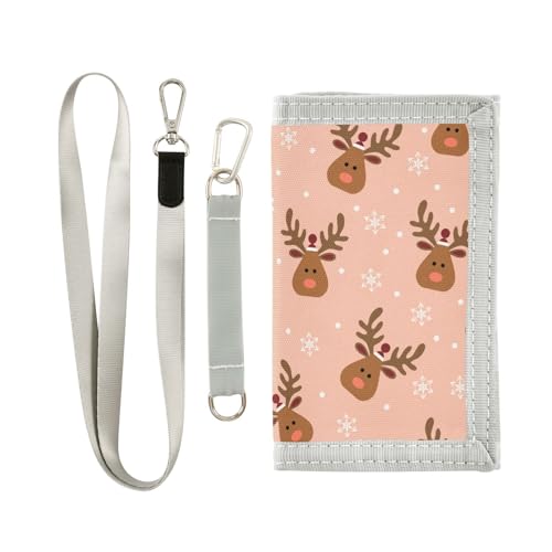 JHKKU Christmas Deer Trifold Wallets for Kids Boys Girls, Outdoor Sports Wallet for Teen, with Zipper Coin Pocket Novelty Purse