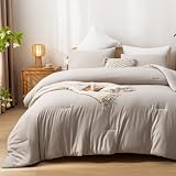 weigelia 3PCS Boho Full Size Comforter Set Oatmeal Farmhouse Bed Comforter for Teen Women and Men Re