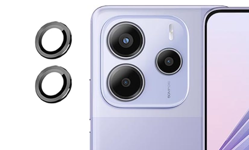 Image of imluckies Camera Ring Lens Protector (Aluminum with Tempered Glass) Compatible for Redmi Note 14 - Black (Pack of 2 rings)