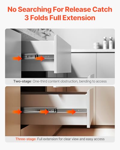 VEVOR Drawer Slides, 24 inch, 10 Pairs Full Extension Ball Bearing Cabinet Rails, 100 LB Load Capacity Heavy Duty Side Mount Dresser Drawer Slides, Drawer Track Runners for Kitchen DIY Replacement - Image 6
