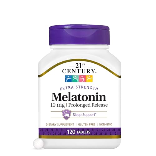 21st Century Melatonin 10mg Time Release 120 Tablets | Non-Habit Forming Sleep Aid for Adults | Jet Lag & Shift Work | Promotes Restful Sleep | Non-GMO & Gluten-Free