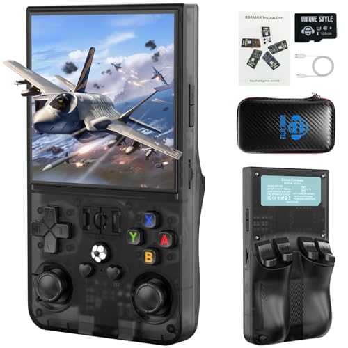 Image of R36MAX Retro Handheld Game Console, 4.0 Inch IPS HD Screen Portable Retro Gaming Console, 1.5GHz CPU Support 30+ Emulator Console Video Game Console, 4000mAh Battery (128GB Black)