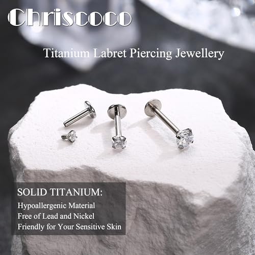 Chriscoco 16G G23 Titan Labret Piercing Internally Threaded Lippenpiercing Ohr Tragus Piercing Silber - 6/8/10MM