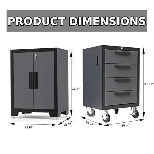 Image of TCE Storage System, 9-Pcs Workshop Set, Included Steel Drawers Rolling Chest, Heavy Duty 9Pcs Metal Cabinets, Perfect for Organizing Garage and Tools, Black /Grey