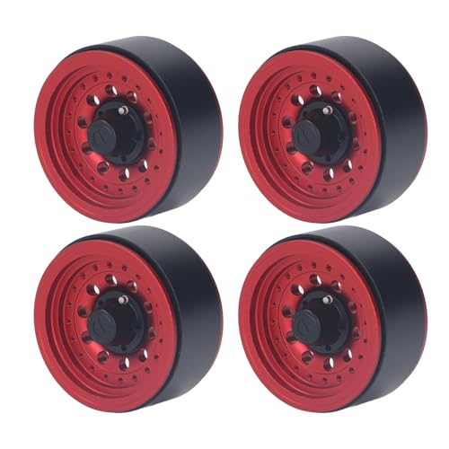RC Beadlock Wheels 1.9 Inch Aluminum Alloy Wheel Rim Set for 1/10 RC Cars Axial SCX10 I II III Redcat GEN8 Off Road Rock Crawling 4PCS (Red)