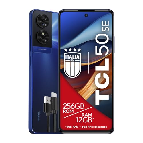 TCL 50SE - Smartphone 4G Display 6.78' FHD+ 90Hz, 256 GB, 12 GB de RAM (6 GB+6 GB RAM Expansión), 50MP Cámara híbrida, Android 14, batería 5010mAh Fast Charging, Dual Sim, Azul (Azul)