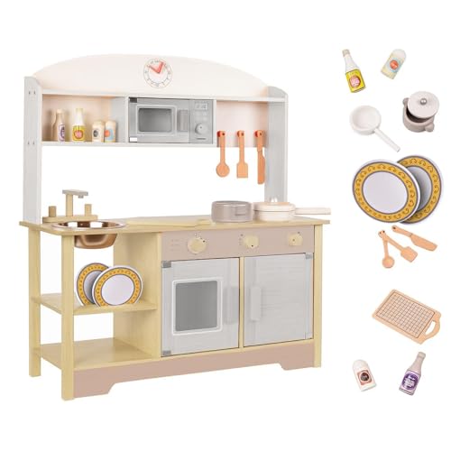Kinderküche aus Holz, Spielküche aus Holz Spüle, Backofen, (Modell 4)