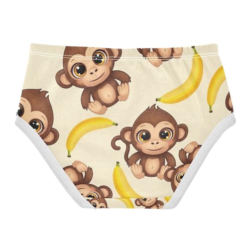 Kids Underwear, Cute Cartoon Monkeys Yellow Toddler Girl Panties, Girls' Cotton Brief Underwear, 2T–8 Years2