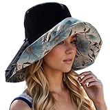 Sonnenhut Schwarz Sonnenhüte für Damen und Herren, breite Krempe, Strandhut, Sommer, Outdoor, lässig, verstellbar, bequem, leicht Sonnenhut Binden Damen (Black, One Size)
