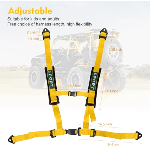 Image of 2Pcs 4 Point Racing Harness With Padding Heavy Duty Buckle Upgraded 3 Inch Straps UTV Harness 4 point Universal Adjustable for Adults Easy Install,Yellow
