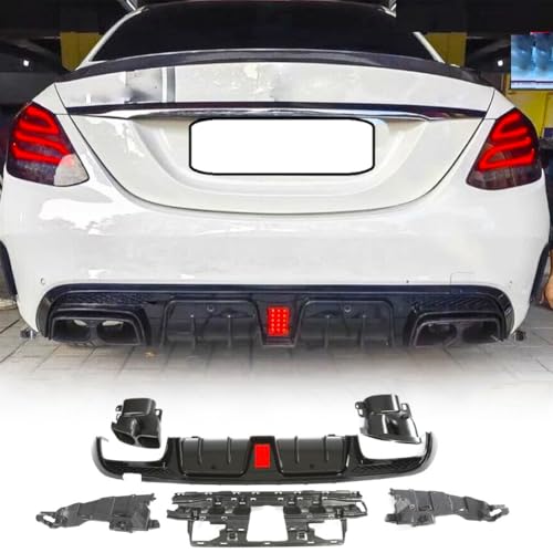 MCARCAR KIT Rear Diffuser for Mercedes Benz C Class W205 C300 C350 C400 Sport C43 C63 AMG Sedan 2015-2021 PP Under Bumper Chin Diffuser Lip Splitter with Exhaust Tips