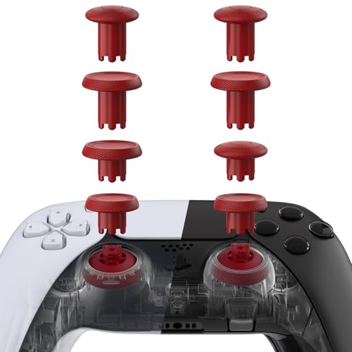 Image of eXtremeRate ThumbsGear V3 Interchangeable Ergonomic Thumbsticks for PS5 Controller, Replacement Analog Thumb Sticks for PS4 Controller - Carmine Red 4 Height Adjustable Convex, Concave Grip Joysticks