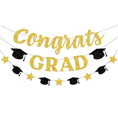 Elegante design finale: con i classici colori nero e oro e tappi di laurea ed elementi a stella, questo set di striscioni e ghirlande Congrats Grad crea un'atmosfera moderna ed elegante per la tua festa di laurea.