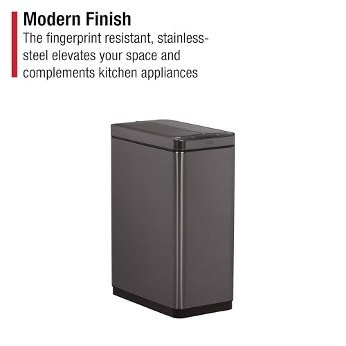 Image of Rubbermaid Elite Stainless Steel Slim Sensor Trash Can 12-Gallon Batteries Included Charcoal Wastebasket for Home /Kitchen /Hotel /Lobby /Office 11.8G
