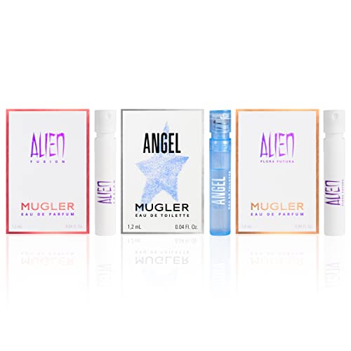 Mugler Sample Vials for Women, Angel EDT, Alien Fusion EDP, Alien Flora Futura EDP, 1.2ml/0.04oz Sprays, Sampler Set of 3