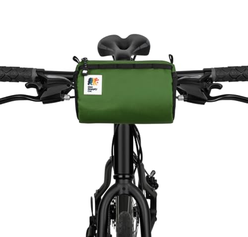 Oso Supply Co Handlebar Bike Bag Water-Resistant Hard Shell with Quick-Access Zipper Side Mesh Pockets and Spacious Storage Ideal for Cycling Commuting and Adventure Rides (Green)