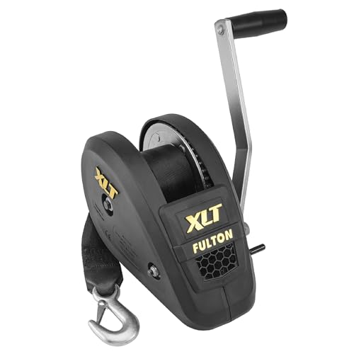 Fulton 142314 XLT Boat Trailer Winch with 20 Foot Winch Strap with Hook 1 800 lbs. Capacity Single-Speed Hand Crank Winch Solid Drum Gear System
