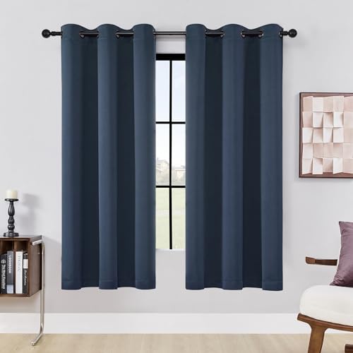Image of HUTO Blackout Bedroom Window Curtains Drapes - Antique Copper Thermal Insulated Privacy Protect Curtains Drpaeries for Living Room, 2 Panels, 42 x 63 Inch, Navy Blue