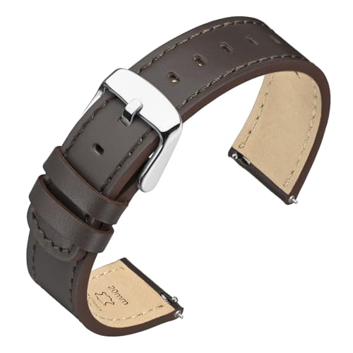 Image of ANNEFIT 19mm Watch Band, Quick Release Genuine Leather Replacement Strap (Dark Brown /Dark Brown Stitching)