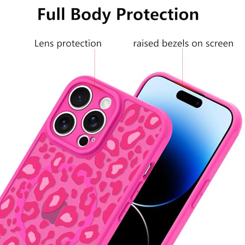 Image of KANGHAR Case for iPhone 14 Pro Hot Pink Leopard Printed Pattern | Cute Cheetah [Compatible with Magsafe] Protective Magnetic Case for Girls Women 6.1 inch