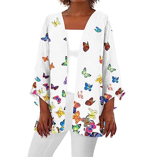 Long Sleeve Kimono for Womens Retro Print Casual Duster Blouse Tops Coat 3/4 Sleeve Jackets Lightweight Cardigans