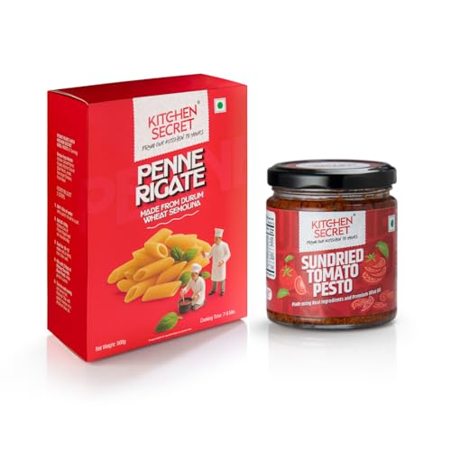 Image of Kitchen Secret Pasta & Sauce Combo | Penne Pasta 500g + Red Pesto Sauce 100% Durum Wheat | No Maida, Egg Free, Trans Fat Free | Easy To Cook Tasty Italian Dish Anytime (Combo Pack)