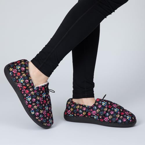 GreaterGood Paw Print Puffy Fleece Lined Slippers for Women Adjustable Toggle Warm Indoor Outdoor Shoes with Durable Sole Cozy Animal Gift4